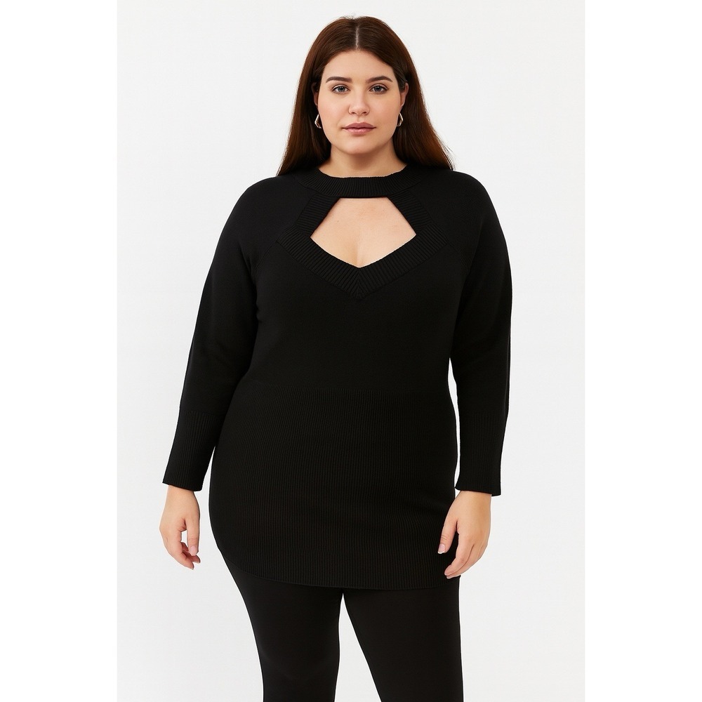 Torrid Black Metallic Knit Sweater Tunic Size 1X Cutout Neck Long Sleeve Chic
